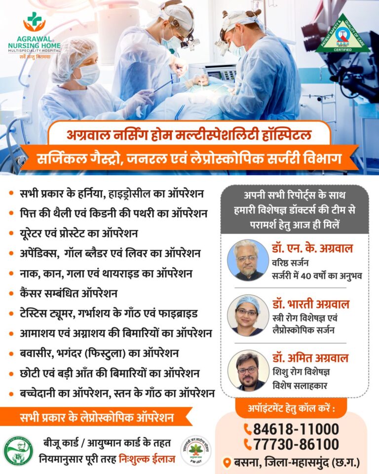 अग्रवाल नर्सिंग होम मल्टीस्पेशलिटी हॉस्पिटल सर्जिकल गैस्ट्रो, जनरल एवं लेप्रोस्कोपिक सर्जरी विभाग