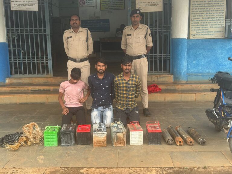 (महासमुंद तुमगाँव )चोरी के गिरोह पुलिस के गिरफ्त में।आरोपियों के कब्जे से 07 नग बैटरी एवं 04 नग सबमर्सिबल पम्प जप्त।