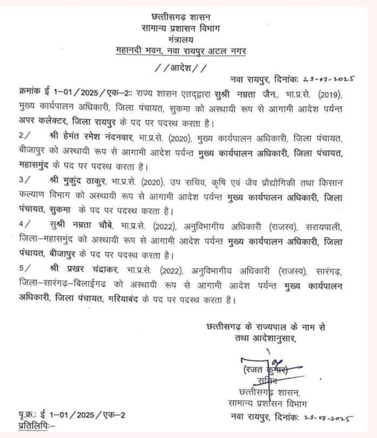 महासमुंद/भ्रष्ट पंचायत सचिवो को संरक्षण देने के आरोपो में घिरे सीईओ एस. आलोक हटाए गए।