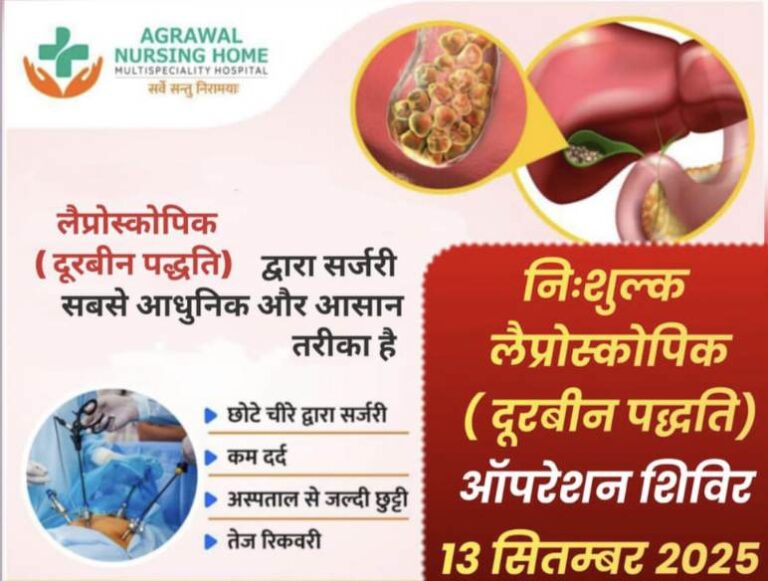 बसना : आज अग्रवाल नर्सिंग होम में निःशुल्क लैप्रोस्कोपिक (दूरबीन पद्धति) ऑपरेशन शिविर