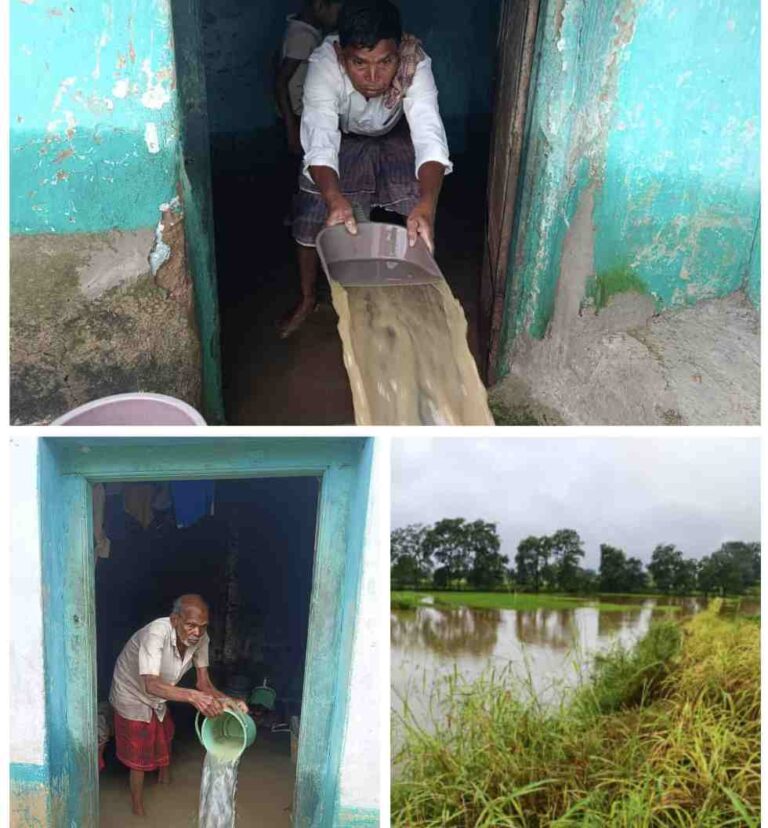 बसना : प्रशासन से मदद की गुहार जीराडबरी में तीन घर धंसने की कगार पर, पानी निकासी रोकने का आरोप; इधर ढालम क्षेत्र मे कई एकड़ धान की फसलें बर्बाद