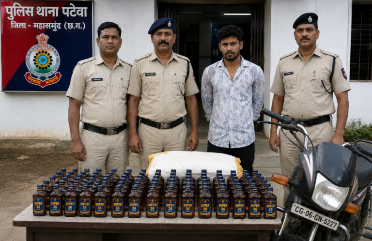 पटवा। 31 पौवा शराब के साथ युवक गिरफ्तार, बाइक भी जब्त ।