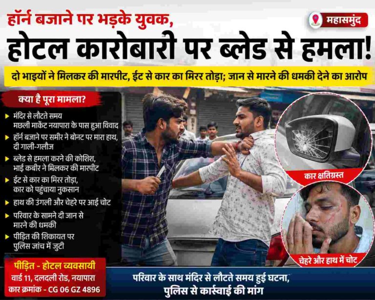 महासमुंद/हॉर्न बजाने पर भड़के युवक, होटल कारोबारी पर ब्लेड से हमला!