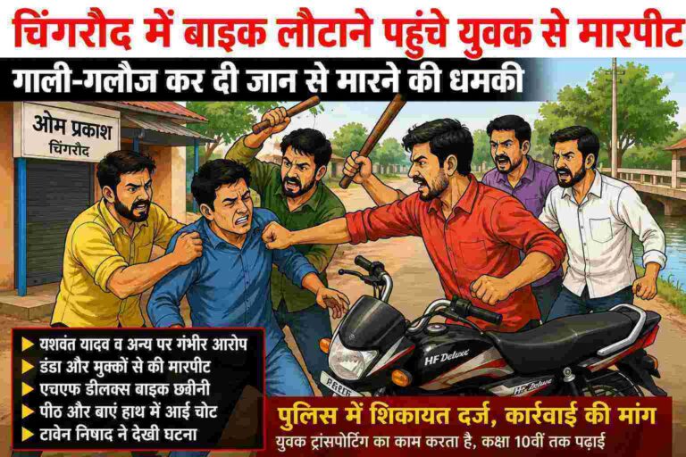 महासमुंद/चिंगरौद में बाइक लौटाने पहुंचे युवक से मारपीट का आरोप, गाली-गलौज कर दी जान से मारने की धमकी