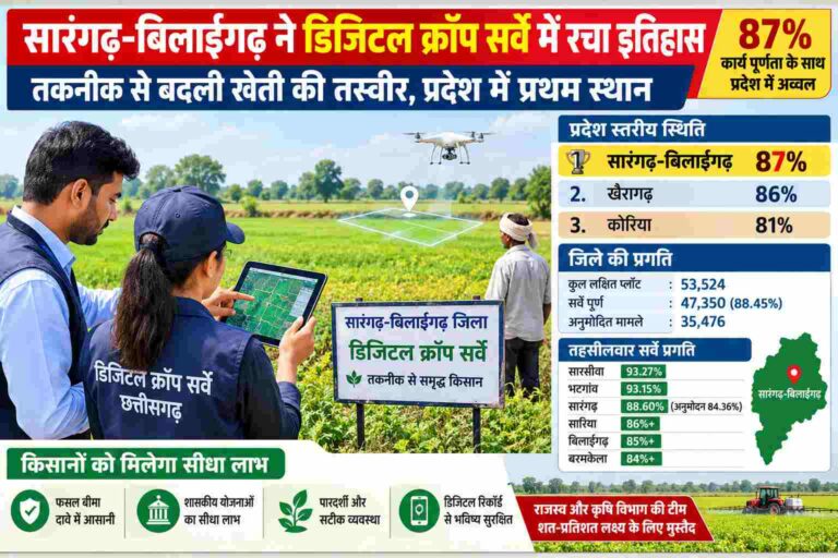 सारंगढ़-बिलाईगढ़ ने डिजिटल क्रॉप सर्वे में रचा इतिहास, 87% प्रगति के साथ प्रदेश में अव्वल